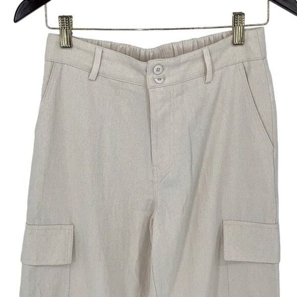 Papermoon Womens High Rise Elastic Waist Wide Leg Cargo Pants Cream Beige Small - Picture 2 of 9